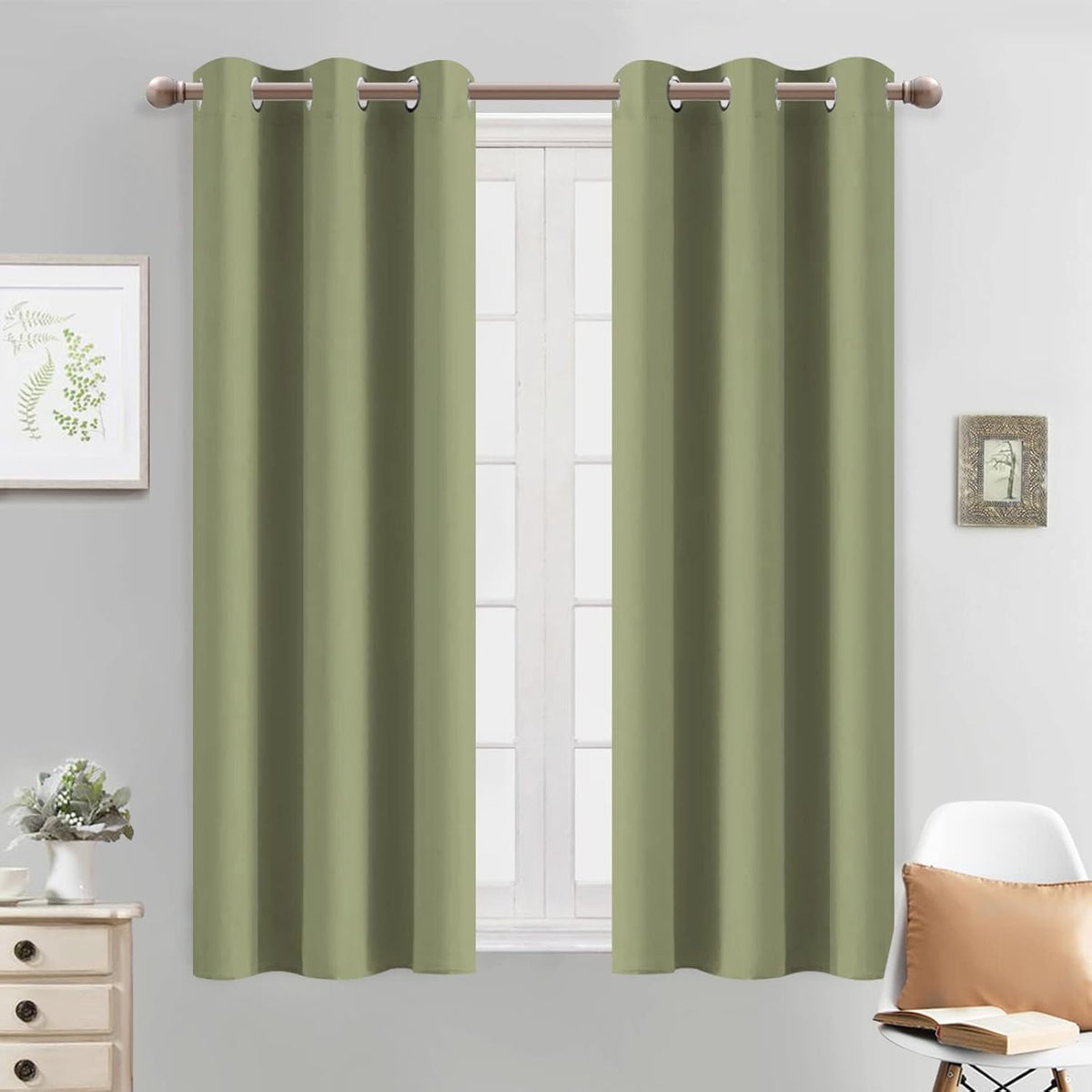 54"L x 38"W fabric curtains in Sage Green