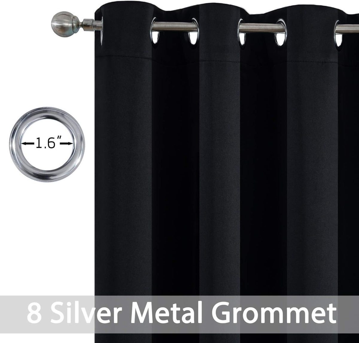 54"L x 52"W fabric curtains in Black, alternate view 3