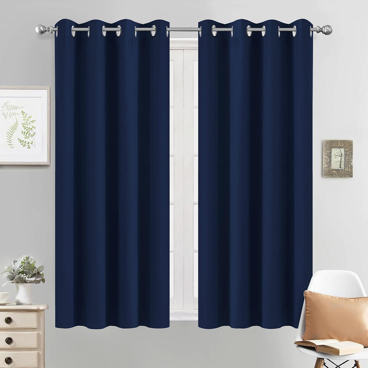 54"L x 52"W fabric curtains in Navy Blue