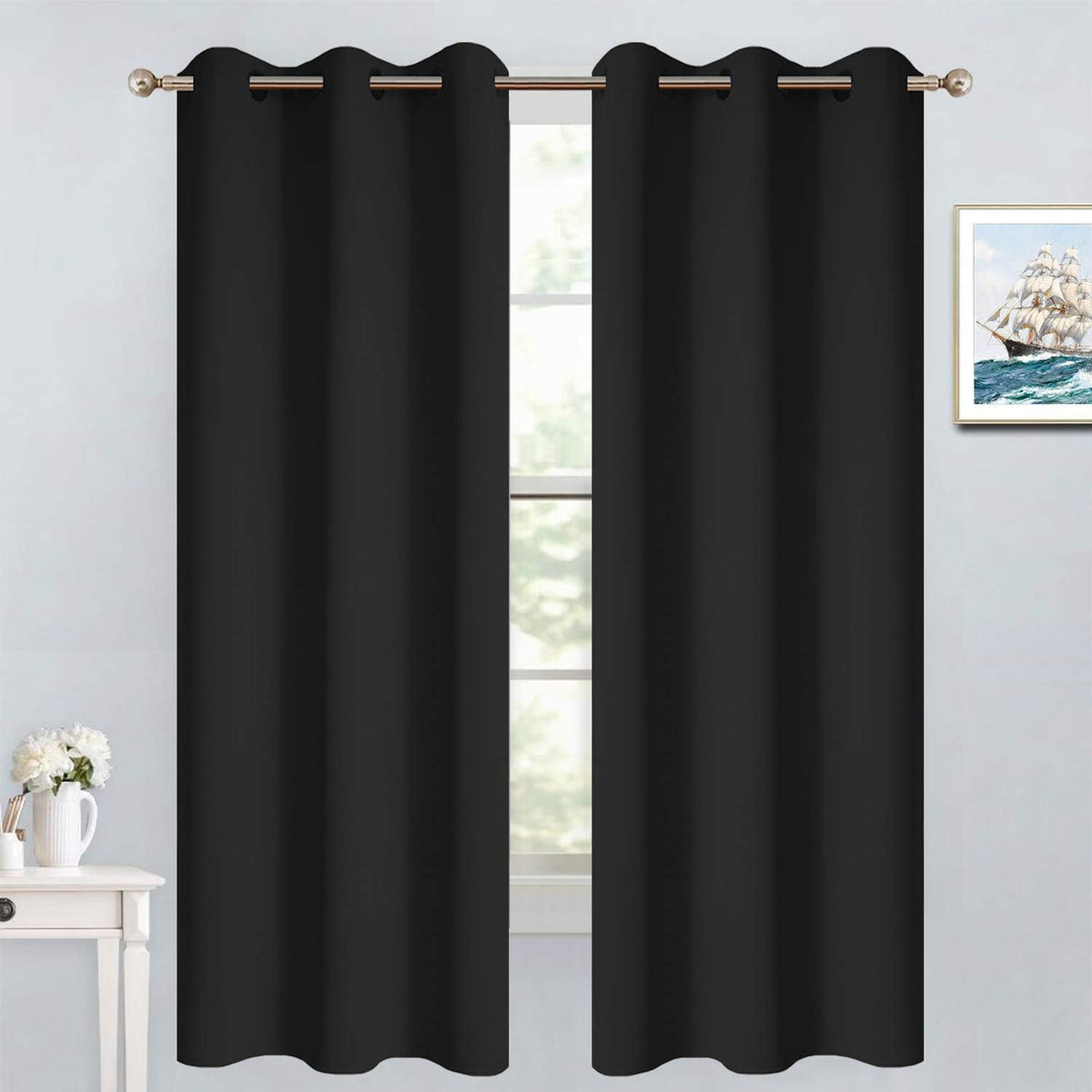 63"L x 38"W fabric curtains in Black