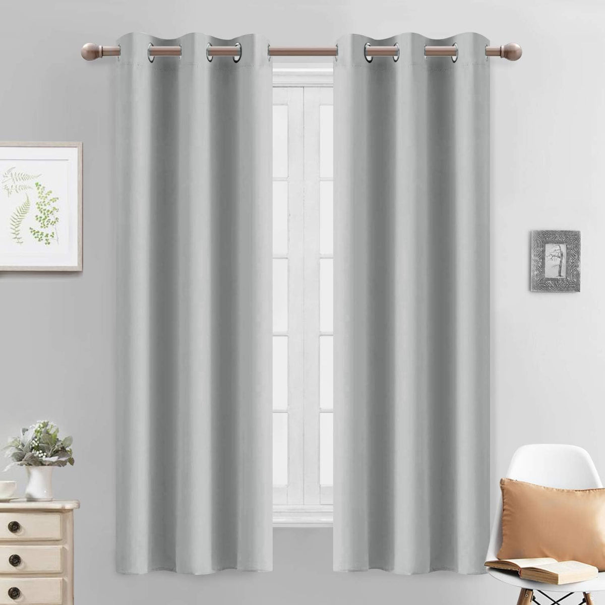 63"L x 38"W fabric curtains in Light Grey