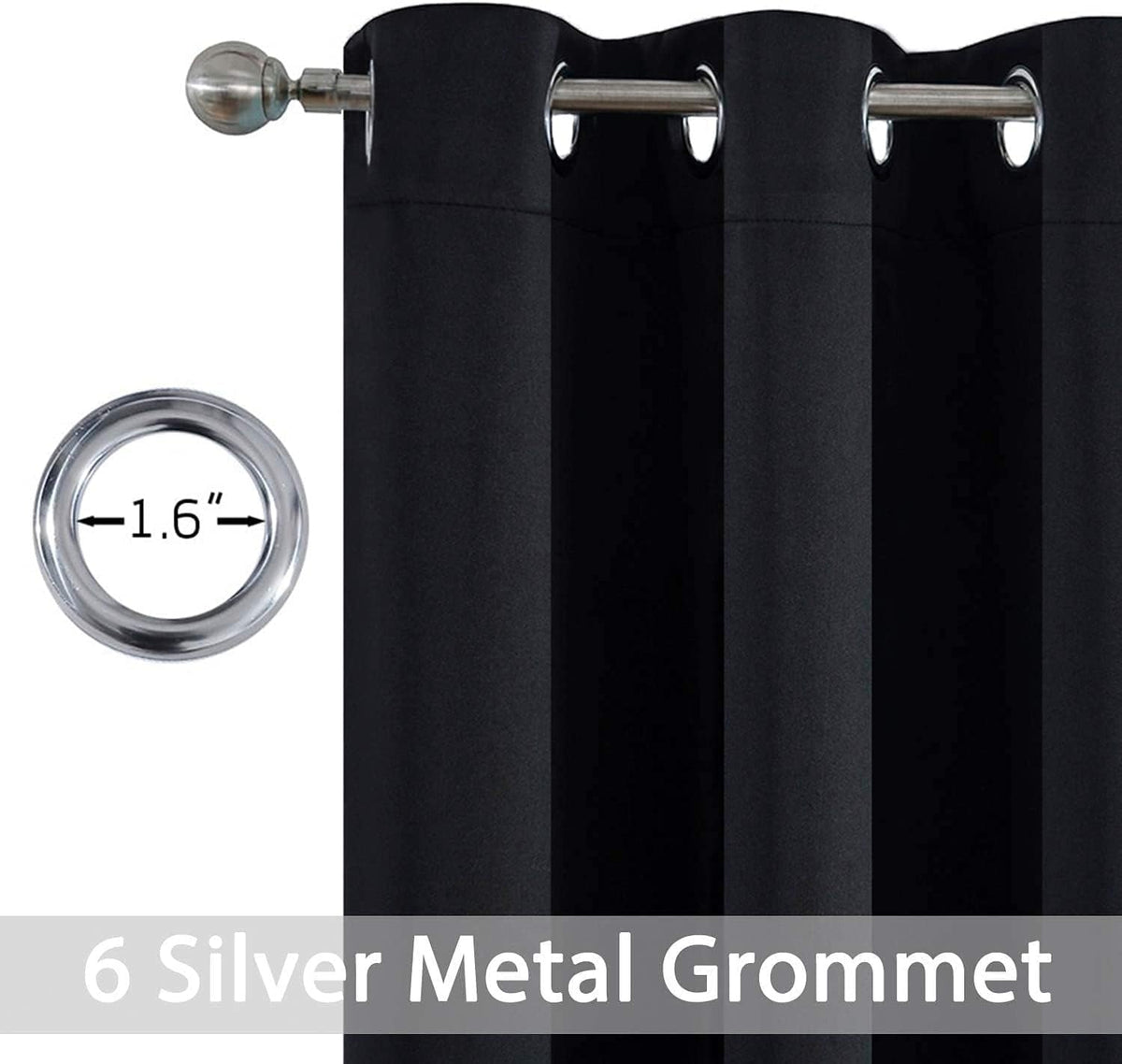 63"L x 42"W fabric curtains in Black, alternate view 2