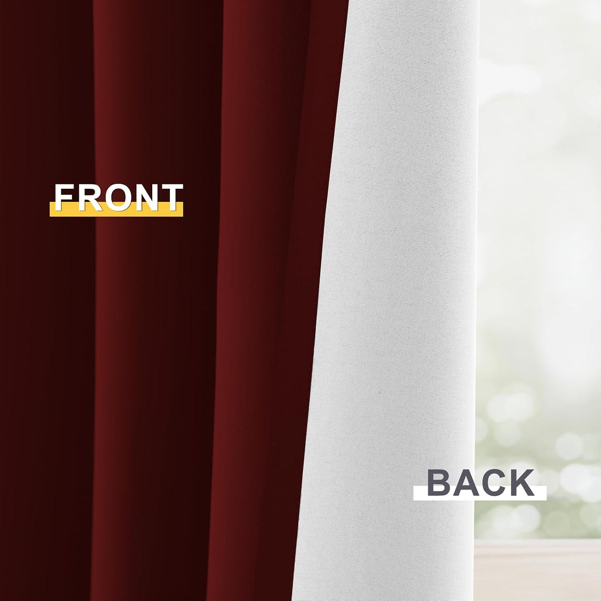 63"L x 50"W polyester curtains in Burgundy Red With White Backing, alternate view 6