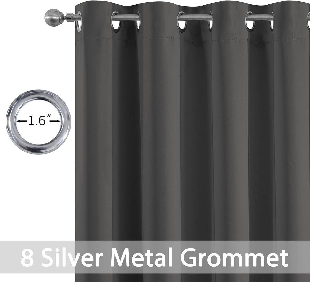 63"L x 52"W fabric curtains in Charcoal Grey, alternate view 2
