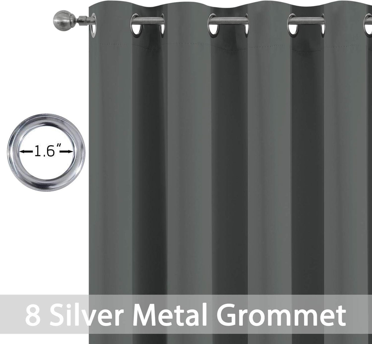 63"L x 52"W fabric curtains in Dark Grey, alternate view 4