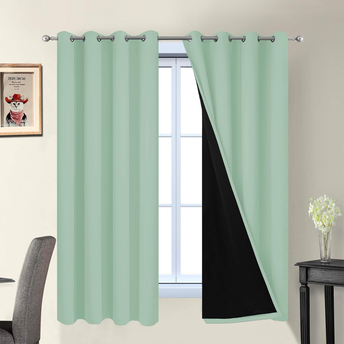 63"L x 52"W fabric curtains in Light Sage