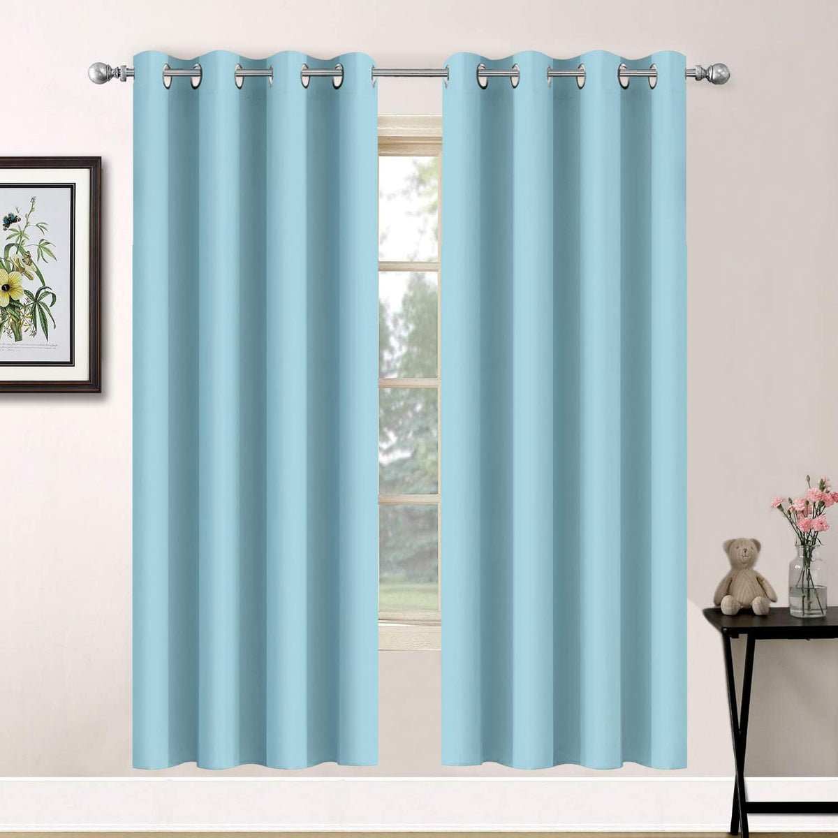63"L x 52"W fabric curtains in Sky Blue