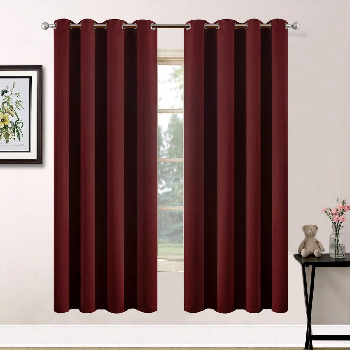 63"L x 52"W polyester curtains in Burgundy Red