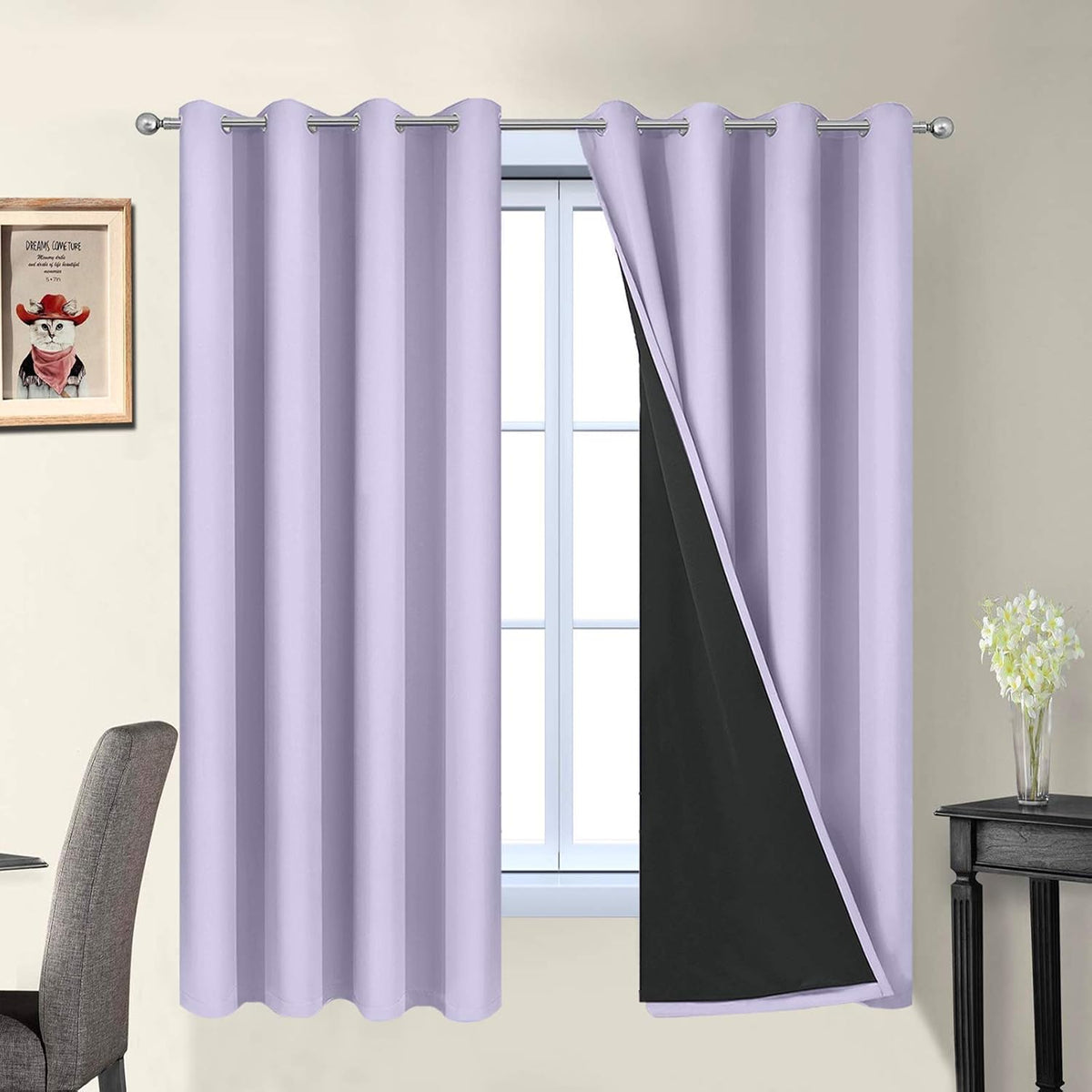 63"L x 52"W polyester curtains in Lilac