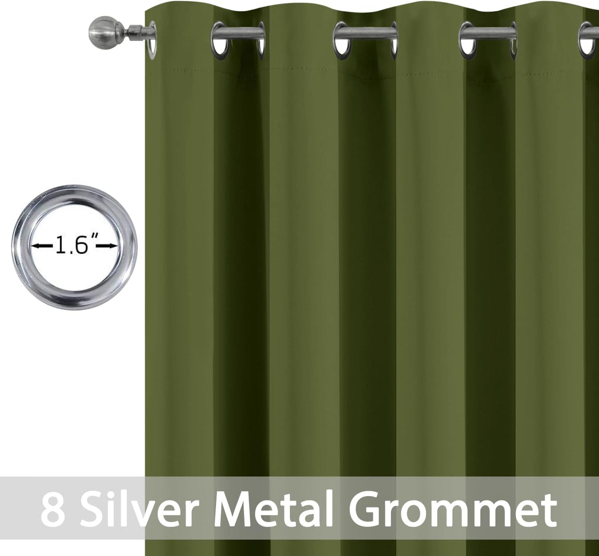 63"L x 52"W polyester curtains in Olive Green, alternate view 2
