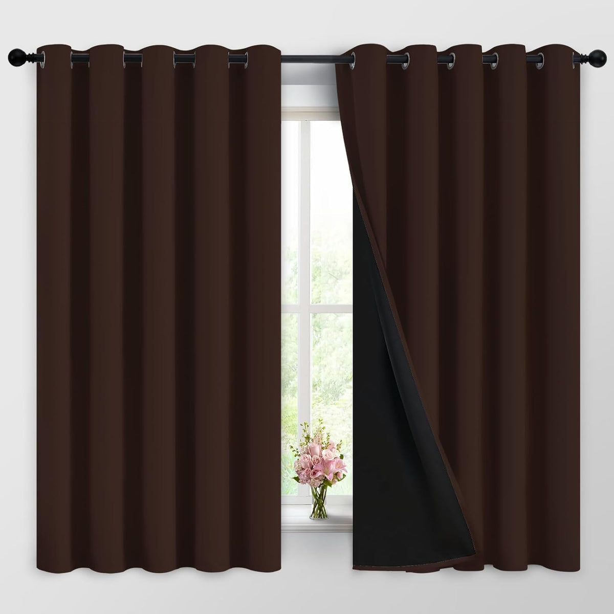63"L x 62"W fabric curtains in Chocolate Brown