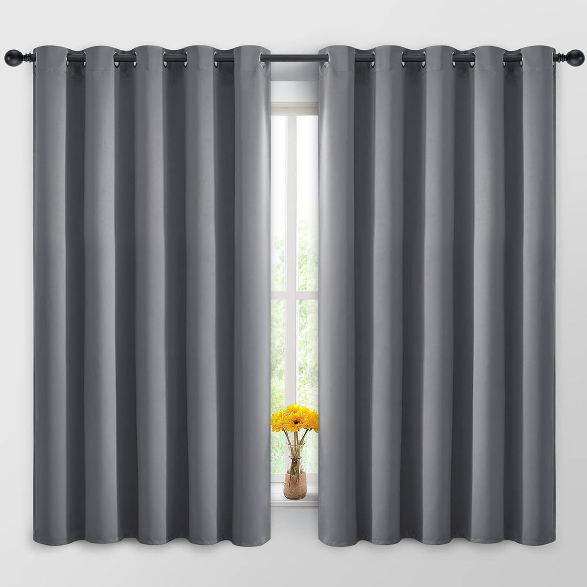 63"L x 62"W fabric curtains in Grey