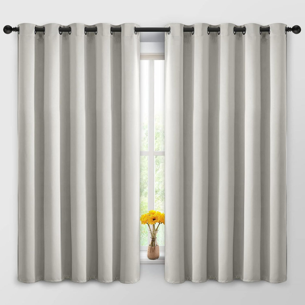 63"L x 62"W fabric curtains in Light Beige