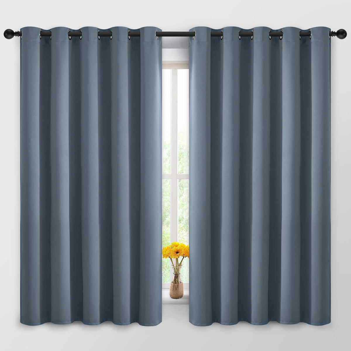 63"L x 62"W fabric curtains in Stone Blue
