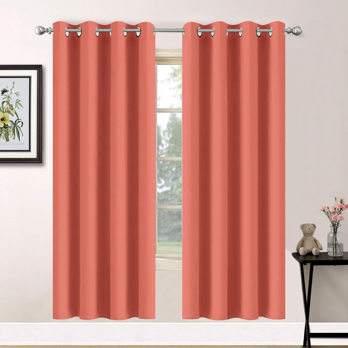 72"L x 52"W fabric curtains in Coral Orange