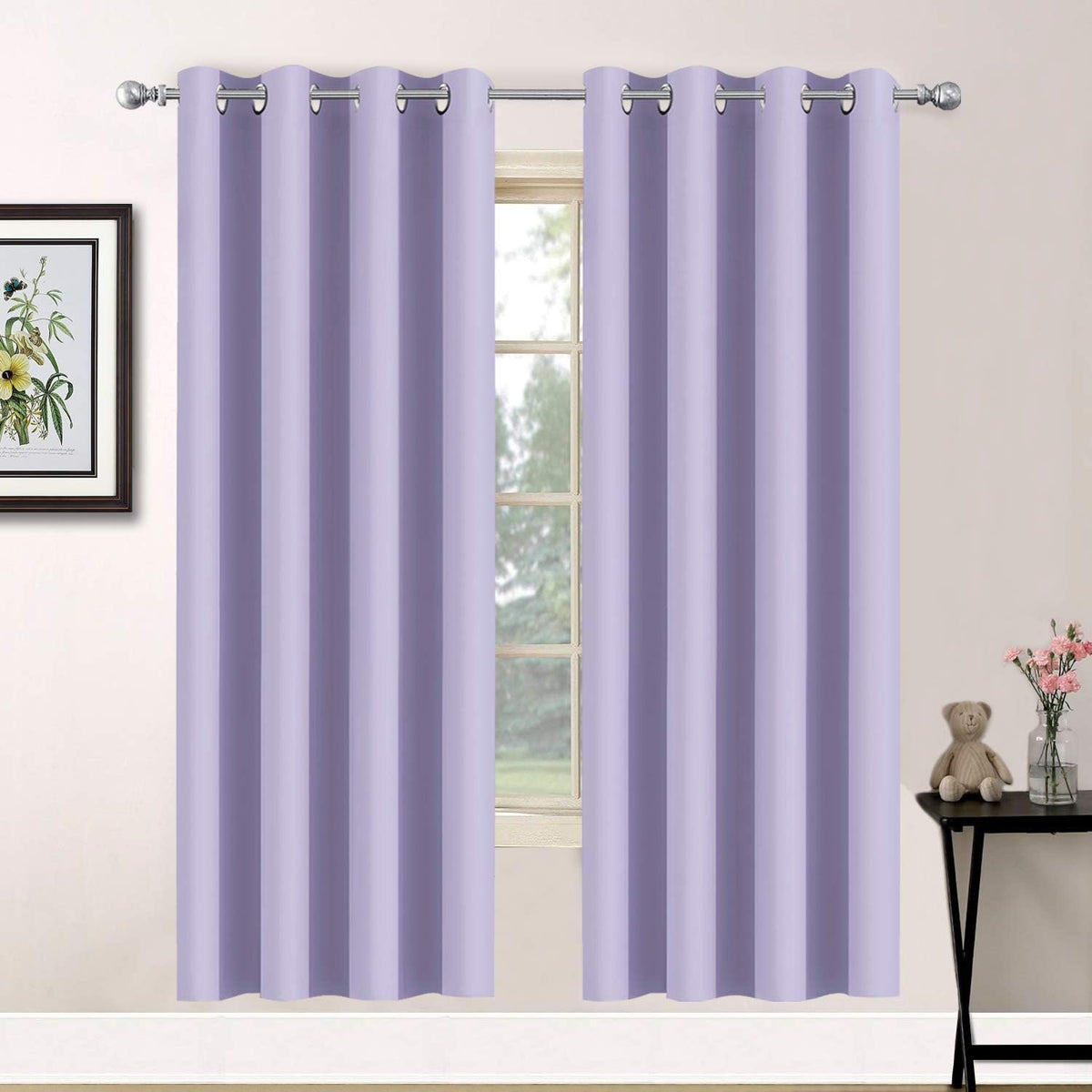 72"L x 52"W fabric curtains in Lilac