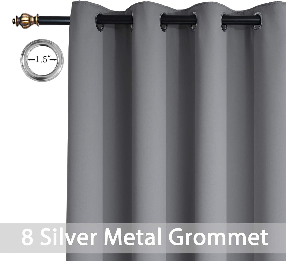72"L x 52"W polyester curtains in Grey, alternate view 4
