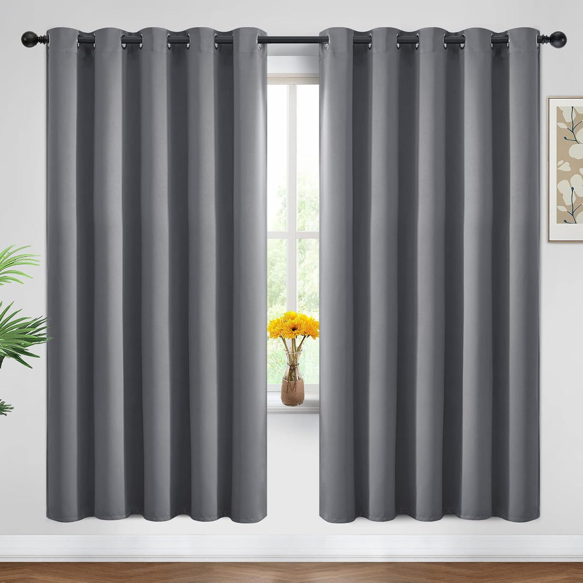 72"L x 62"W fabric curtains in Grey