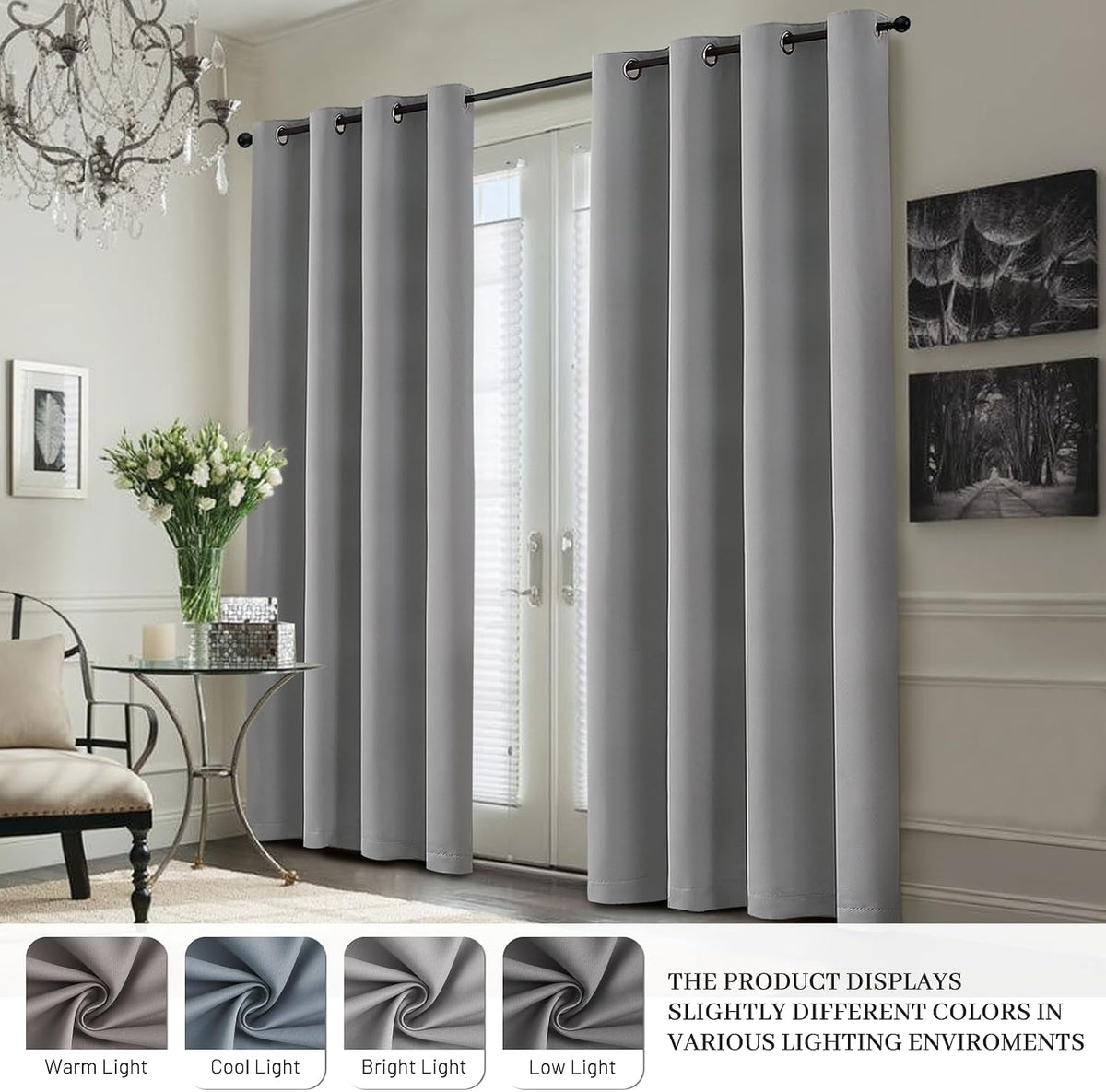 84"L x 50"W polyester curtains in Dove Grey With White Backing, alternate view 7