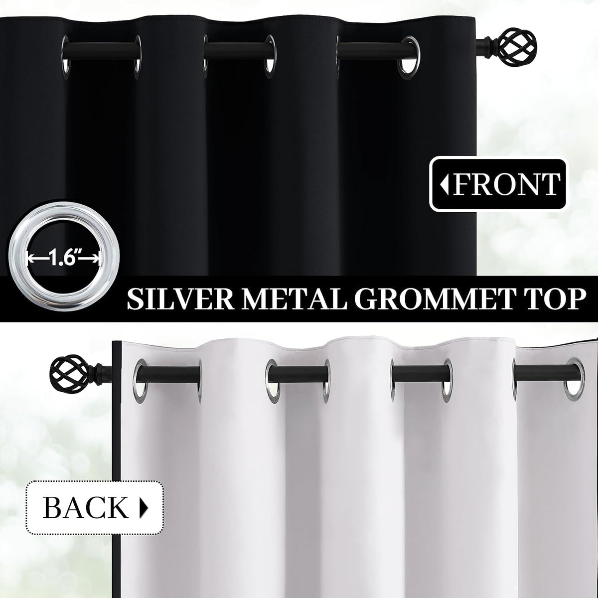 84"L x 52"W polyester curtains in Black With Black Liner, alternate view 3