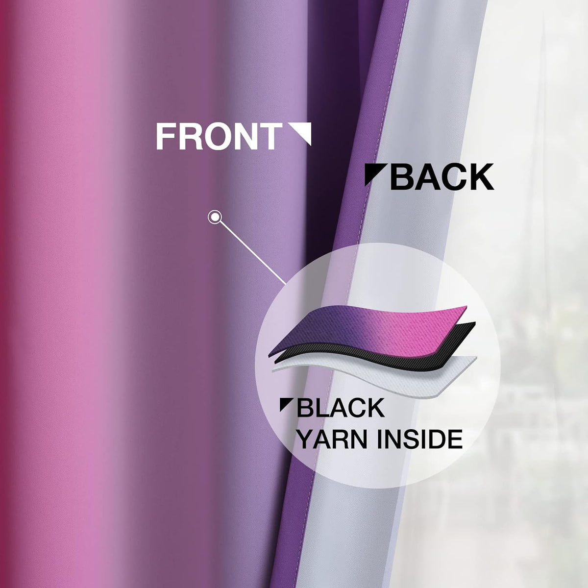 84"L x 52"W polyester curtains in Pink and Purple, alternate view 5