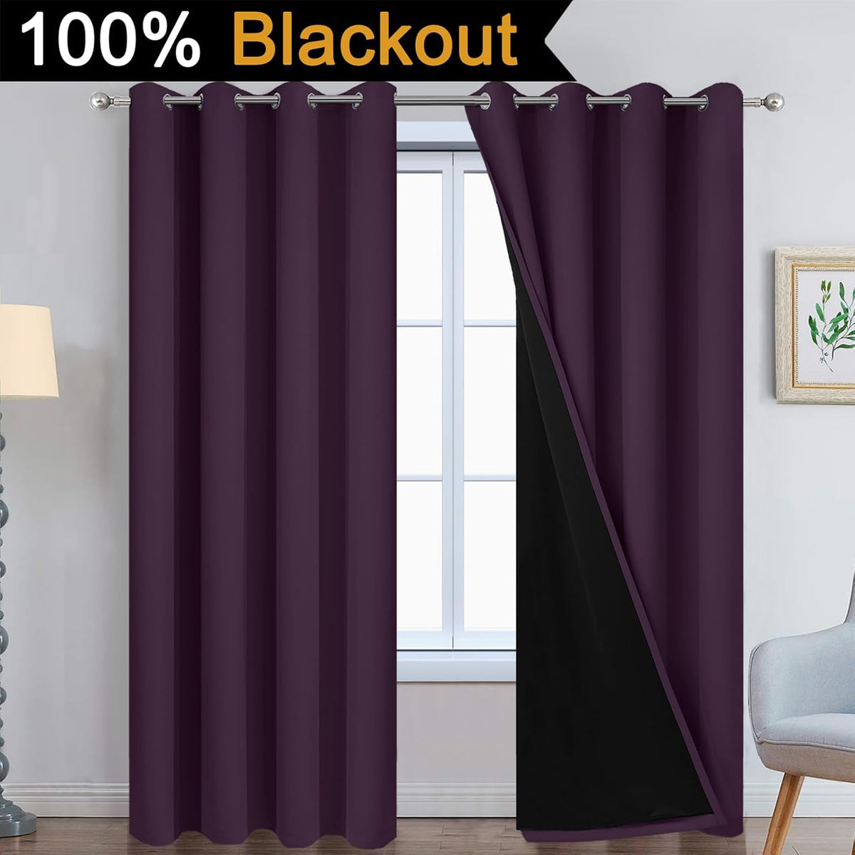 84"L x 52"W polyester curtains in Purple, alternate view 2