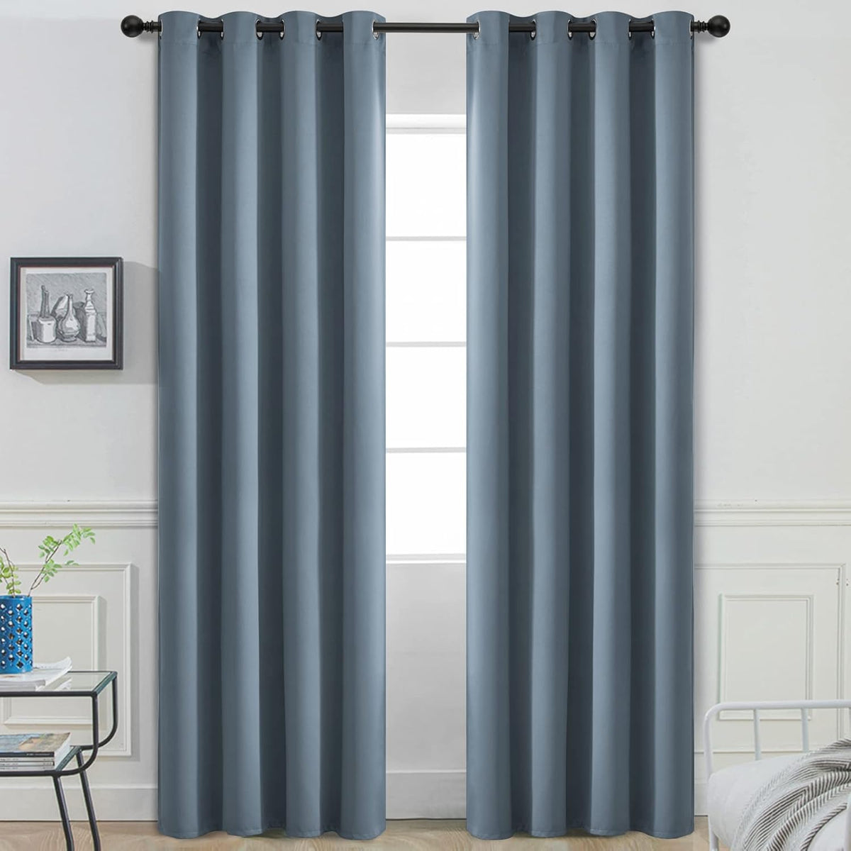 84"L x 52"W polyester curtains in Stone Blue