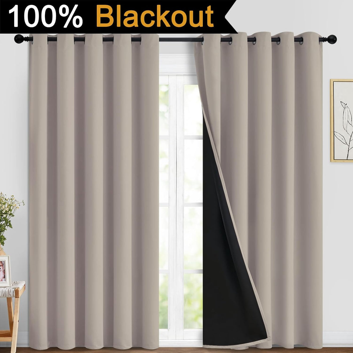 84"L x 62"W fabric curtains in Natural, alternate view 2