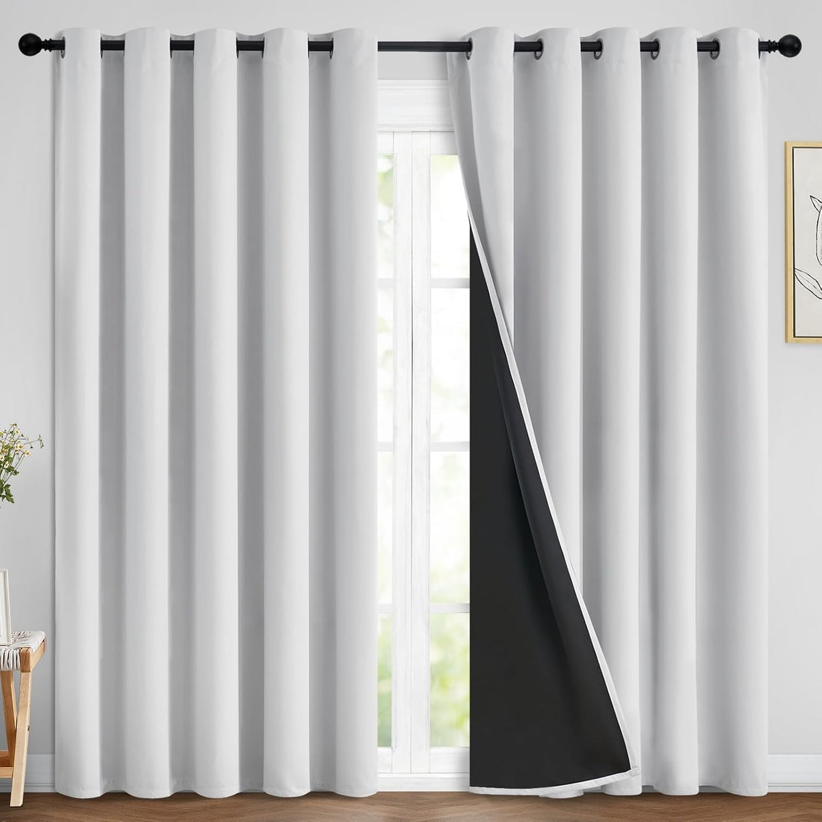 84"L x 70"W fabric curtains in Greyish White