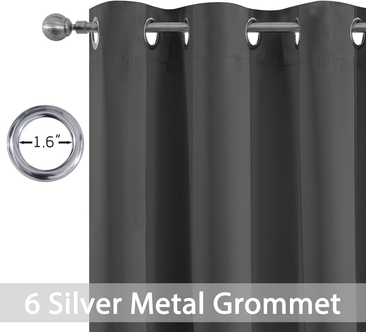 90"L x 38"W fabric curtains in Dark Grey, alternate view 2