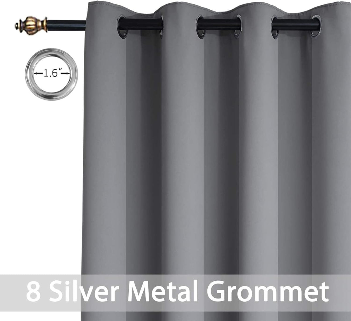 90"L x 52"W fabric curtains in Grey, alternate view 3