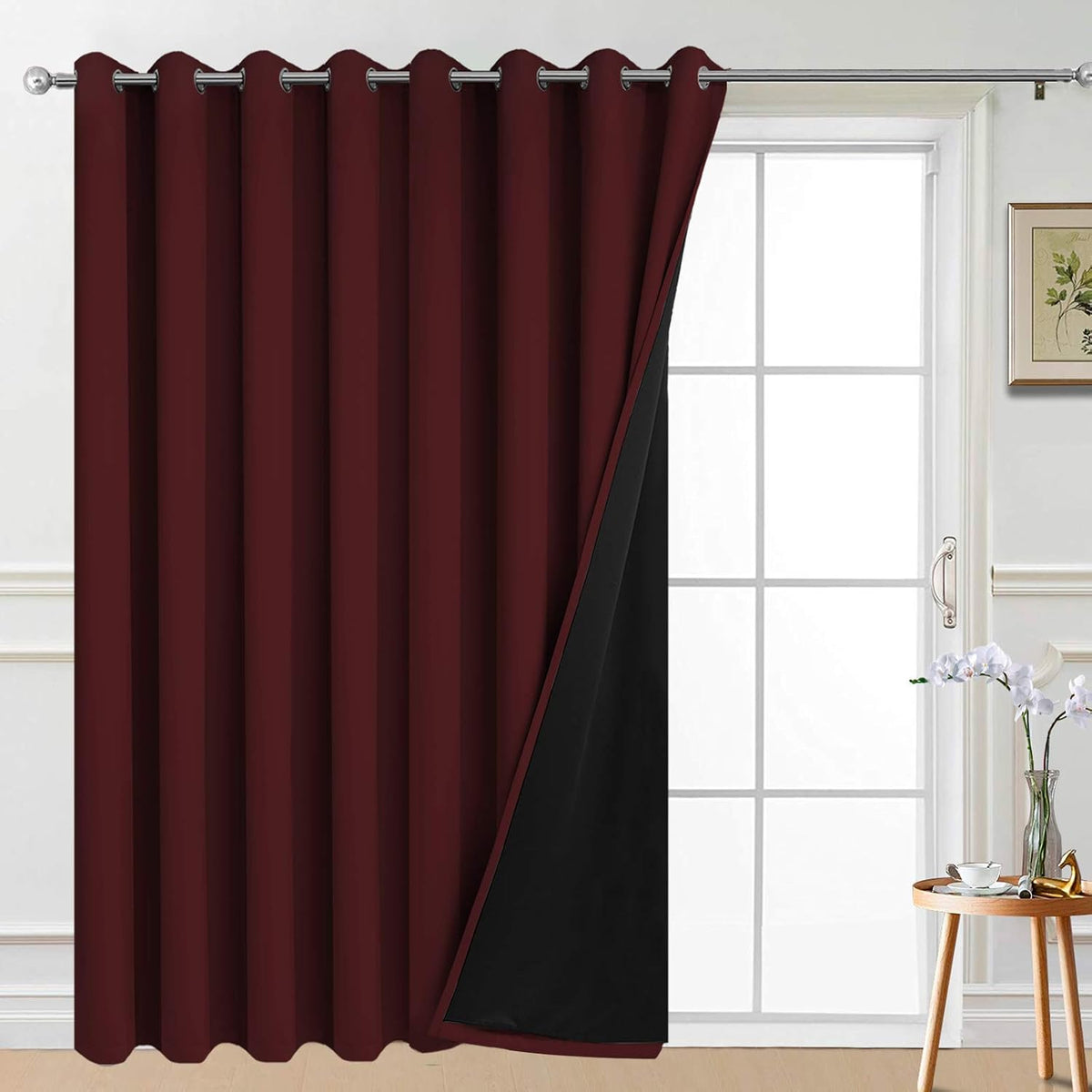 96"L x 100"W polyester curtains in Burgundy Red