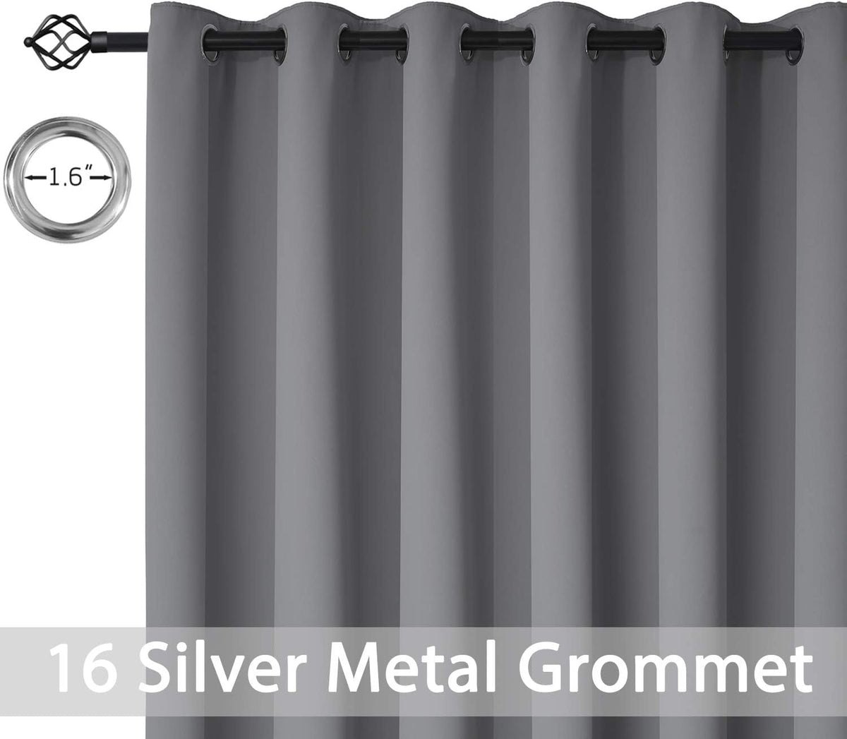 96"L x 100"W polyester curtains in Grey, alternate view 4