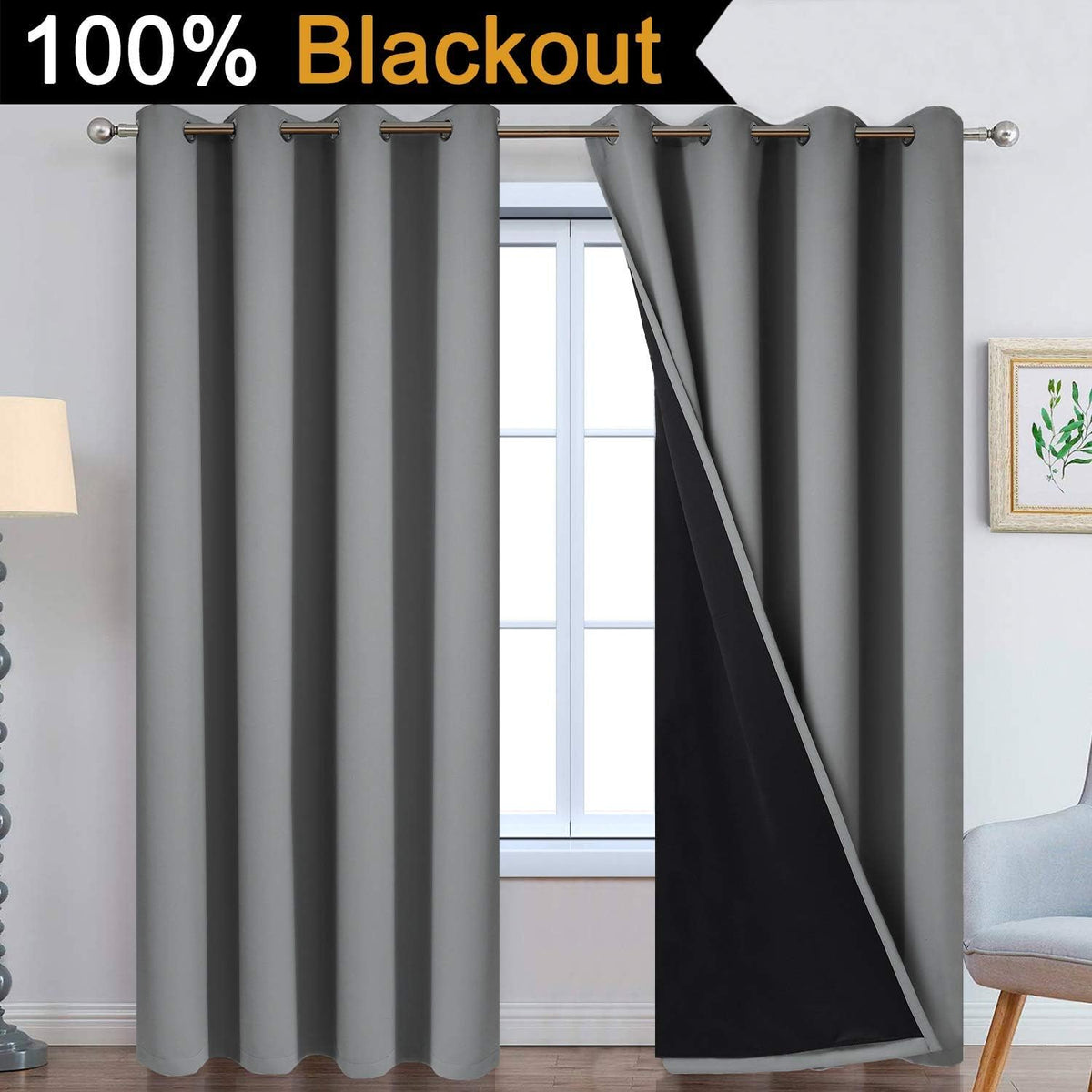 96"L x 52"W polyester curtains in Grey, alternate view 2