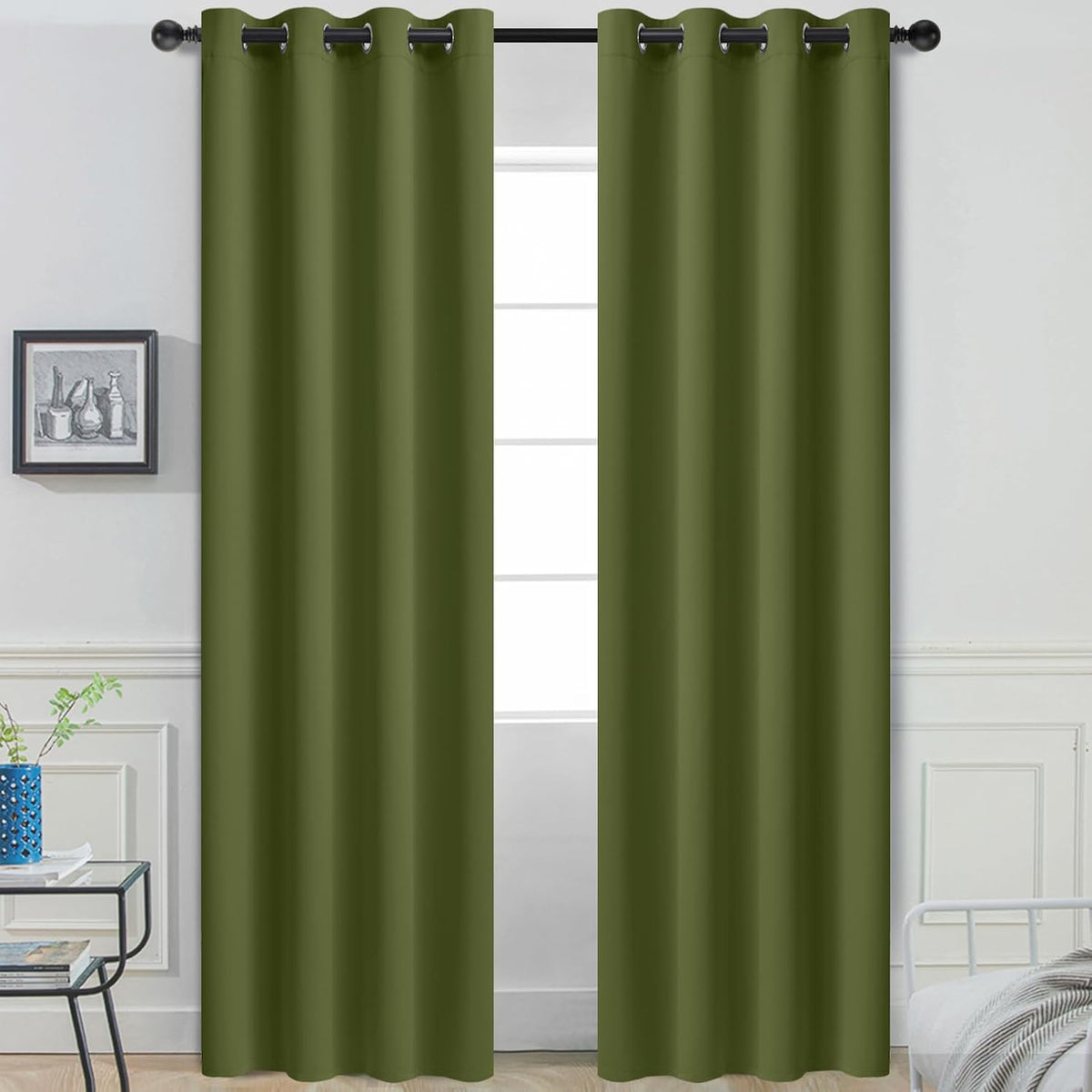 96"L x 52"W polyester curtains in Olive Green