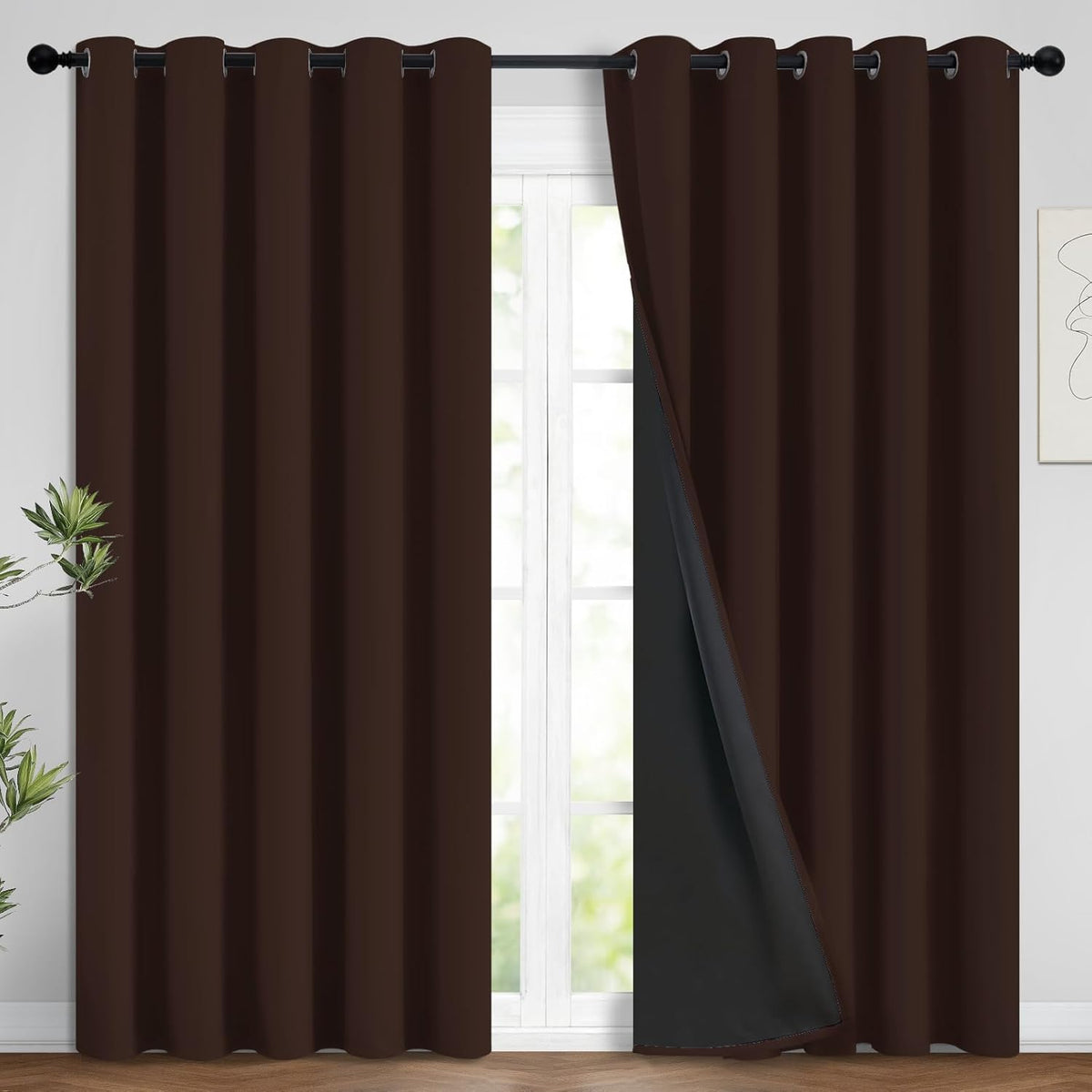 96"L x 62"W fabric curtains in Chocolate Brown