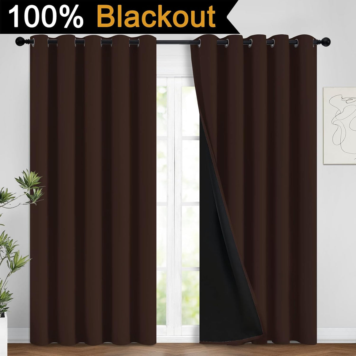 96"L x 62"W fabric curtains in Chocolate Brown, alternate view 2