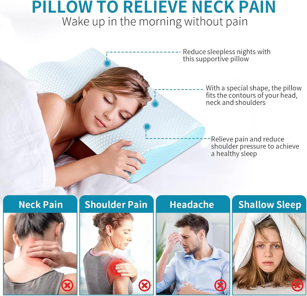 Standard(20*12*4.7inches) memory foam neck & cervical pillows in Blue, alternate view 6