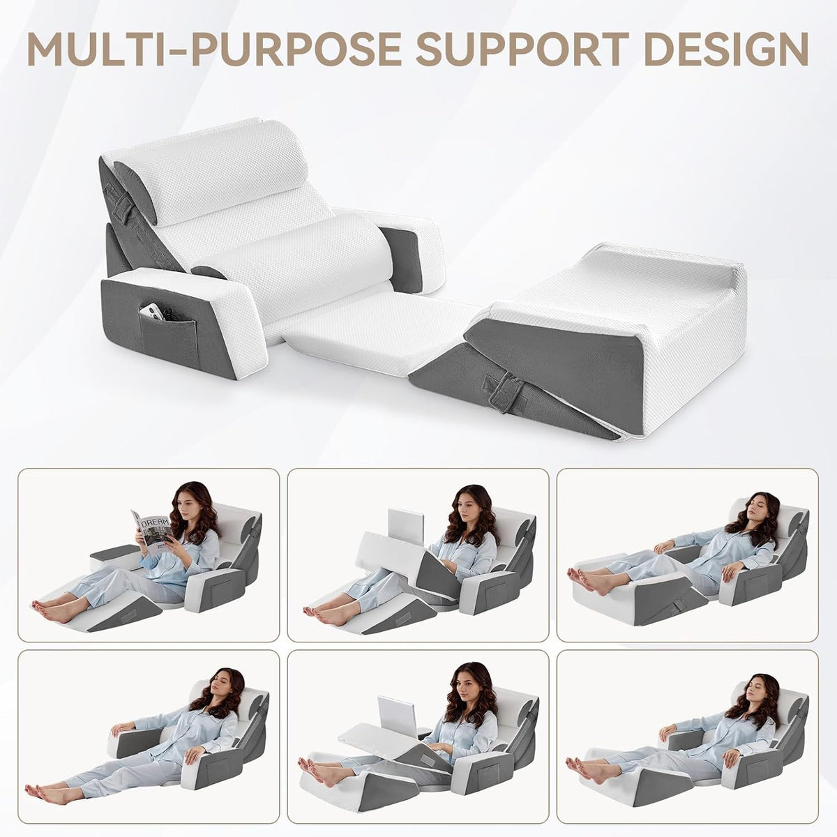 9PCS memory foam wedge pillows in Dark Gray & White, alternate view 7