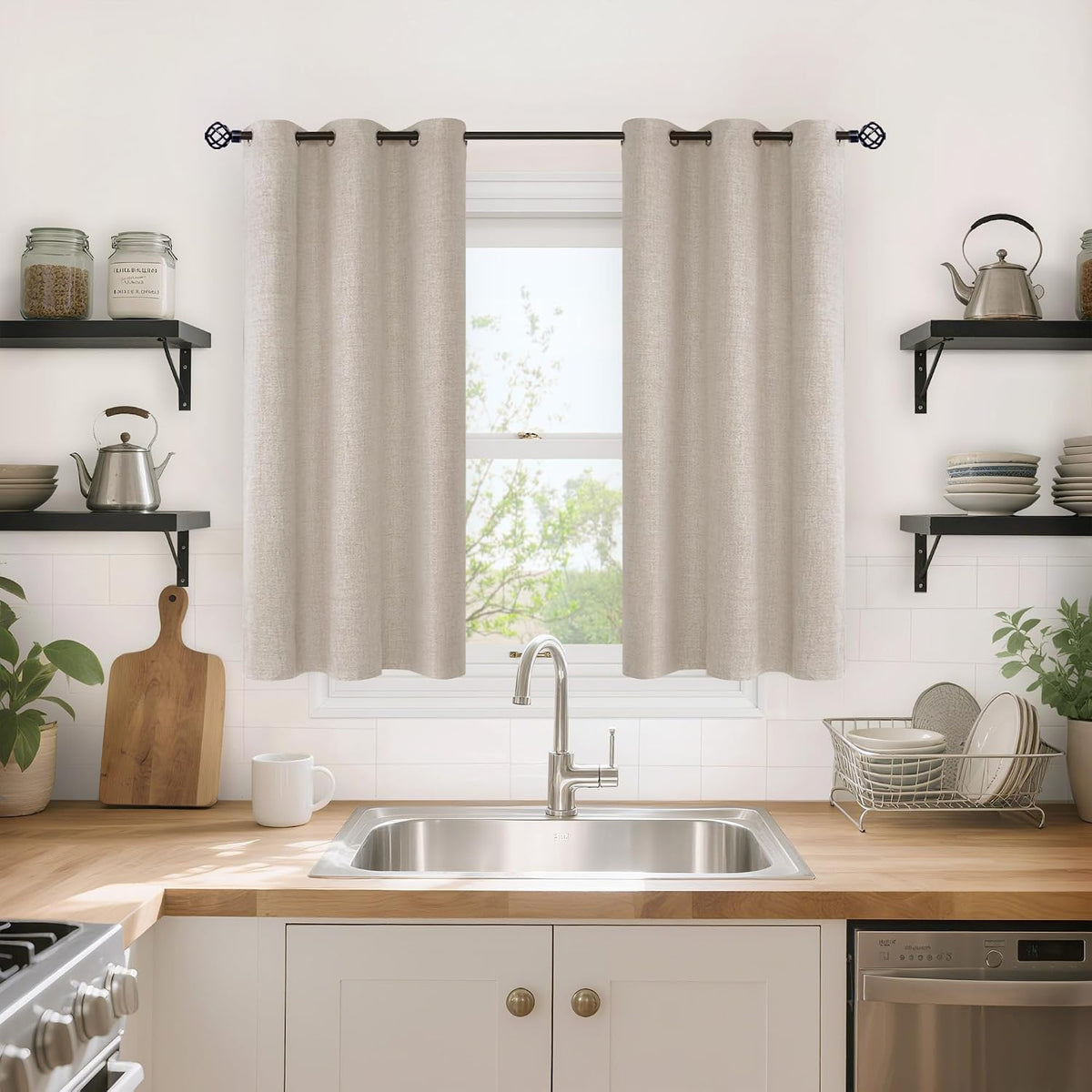 40"L x 42"W linen curtains in Oatmeal, alternate view 2