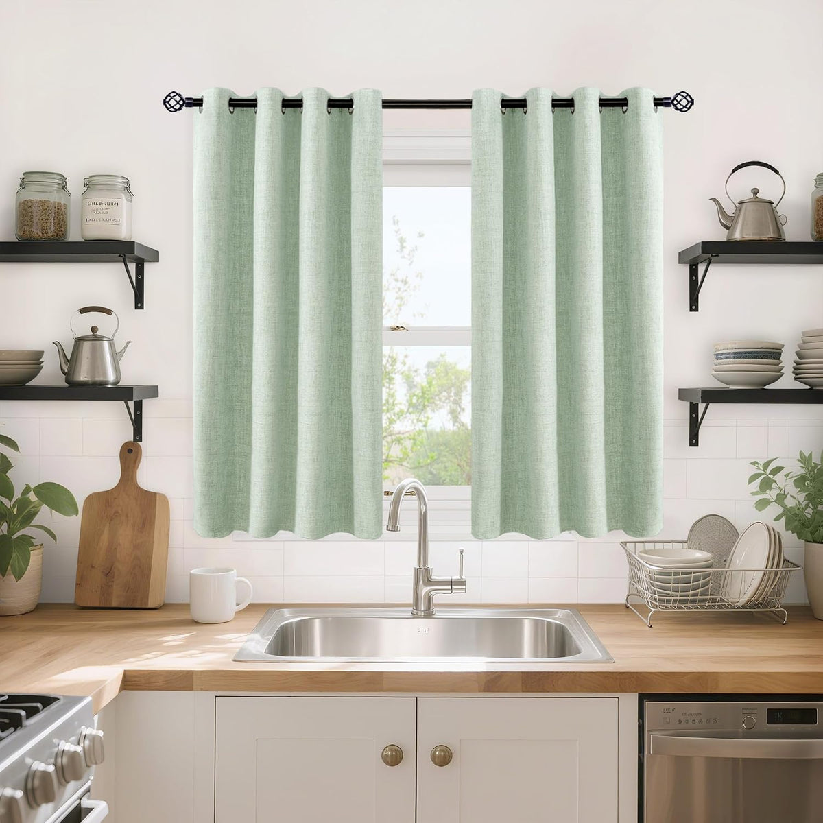 45"L x 52"W linen curtains in Sage Green, alternate view 2