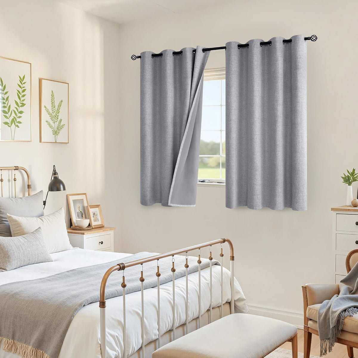 54"L x 52"W linen curtains in Grey, alternate view 3