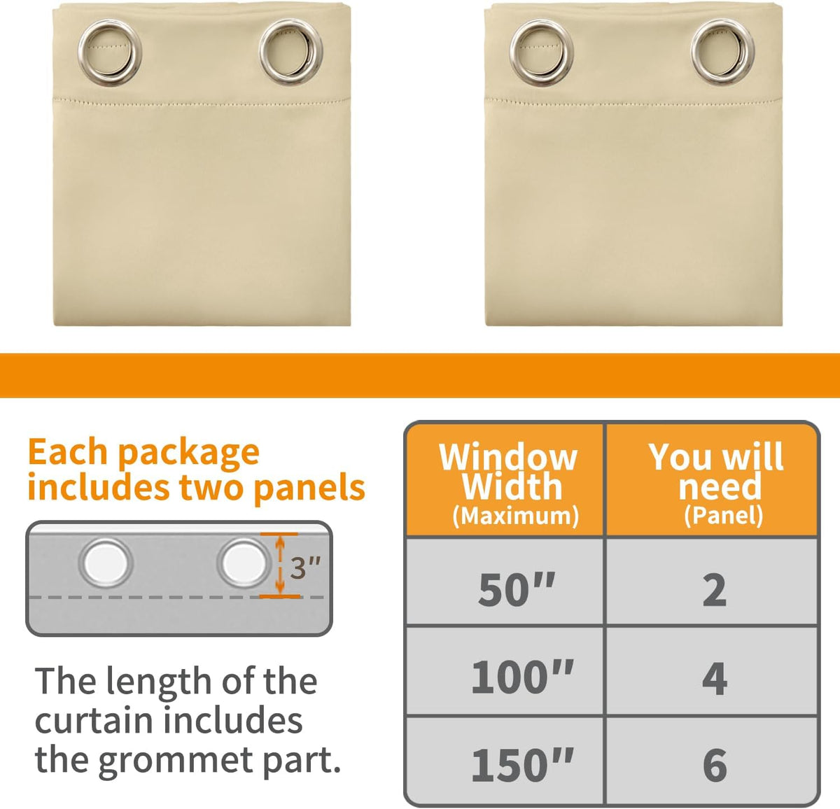 63"L x 34"W fabric curtains in Beige, alternate view 9