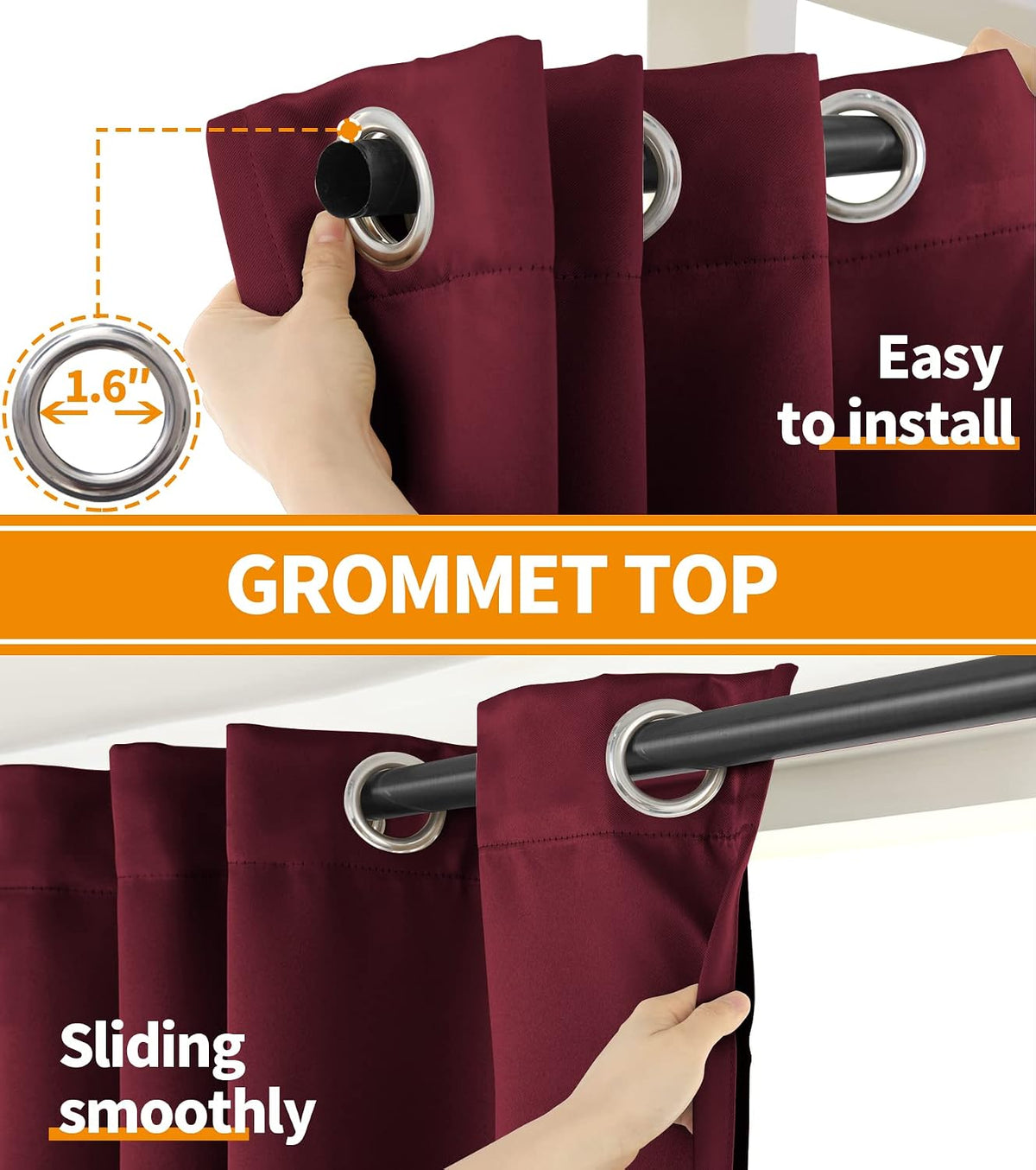 63"L x 42"W fabric curtains in Backing-burgundy, alternate view 5