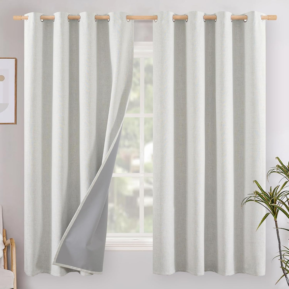 63"L x 52"W linen curtains in Ivory