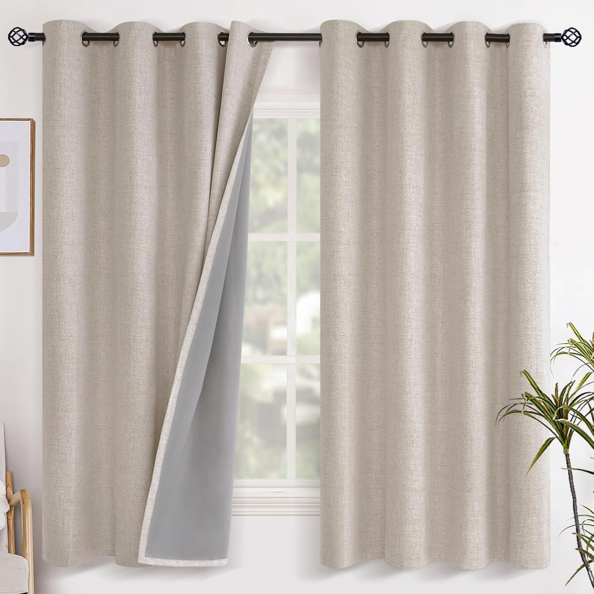 63"L x 52"W linen curtains in Oatmeal