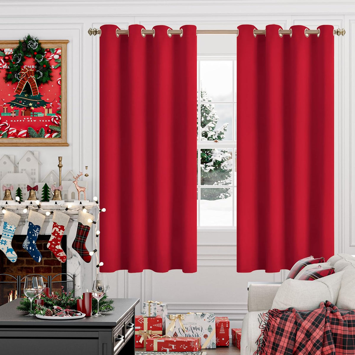 63"L x 52"W polyester curtains in Red, alternate view 2