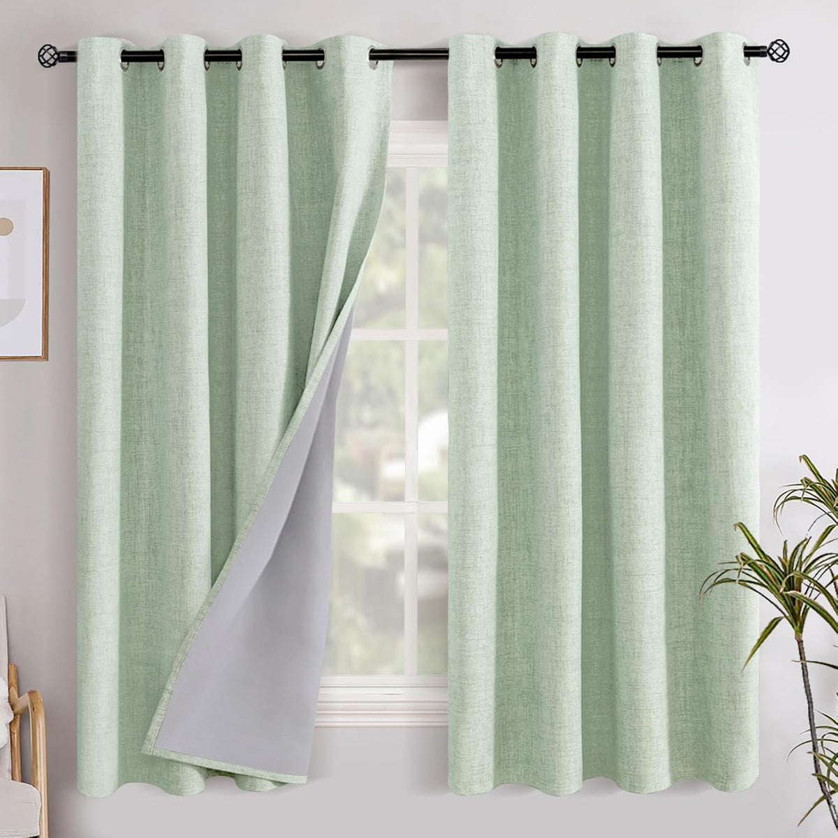 68"L x 52"W linen curtains in Sage Green