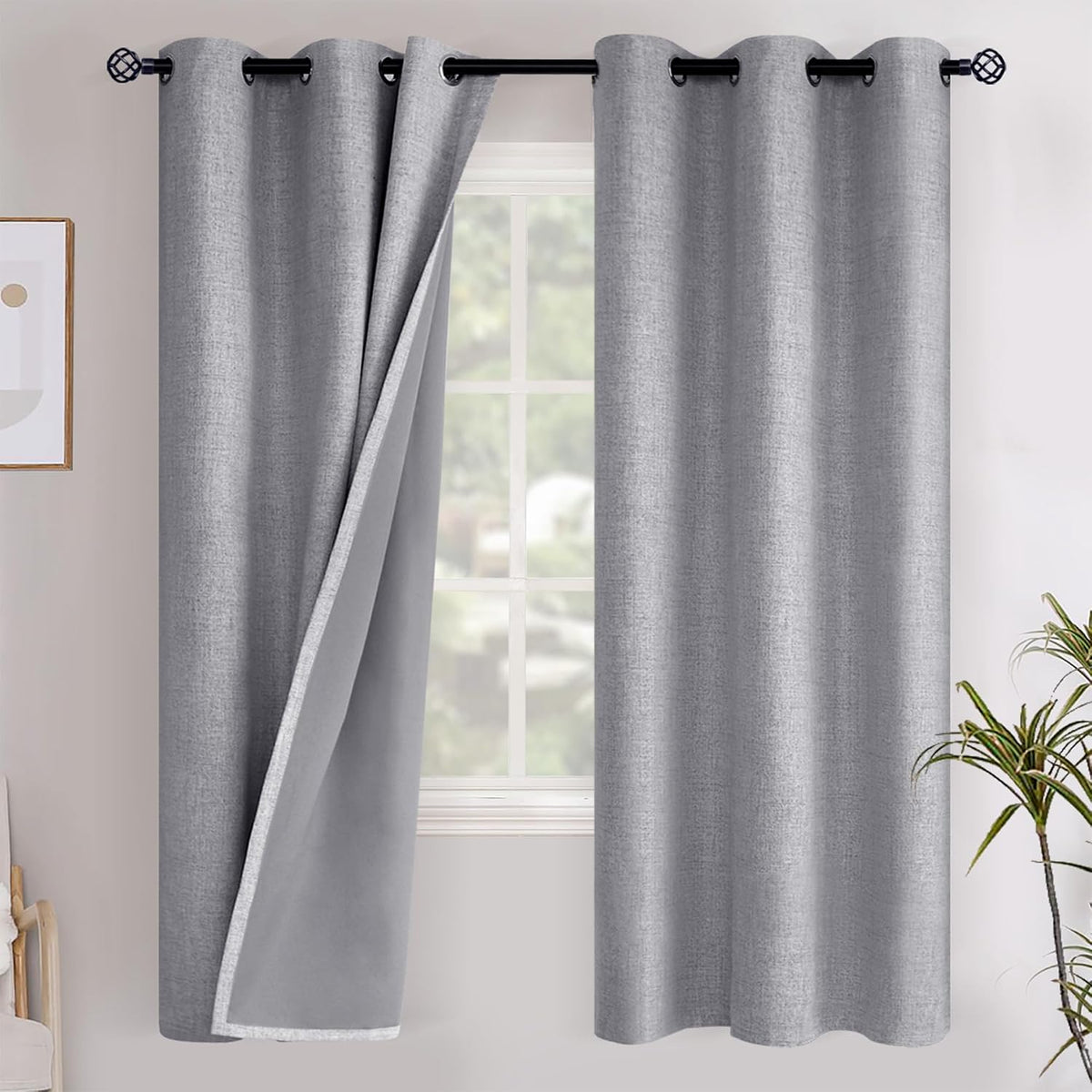 72"L x 42"W linen curtains in Grey