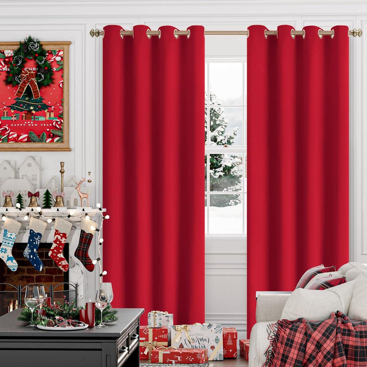 84"L x 52"W polyester curtains in Red, alternate view 2